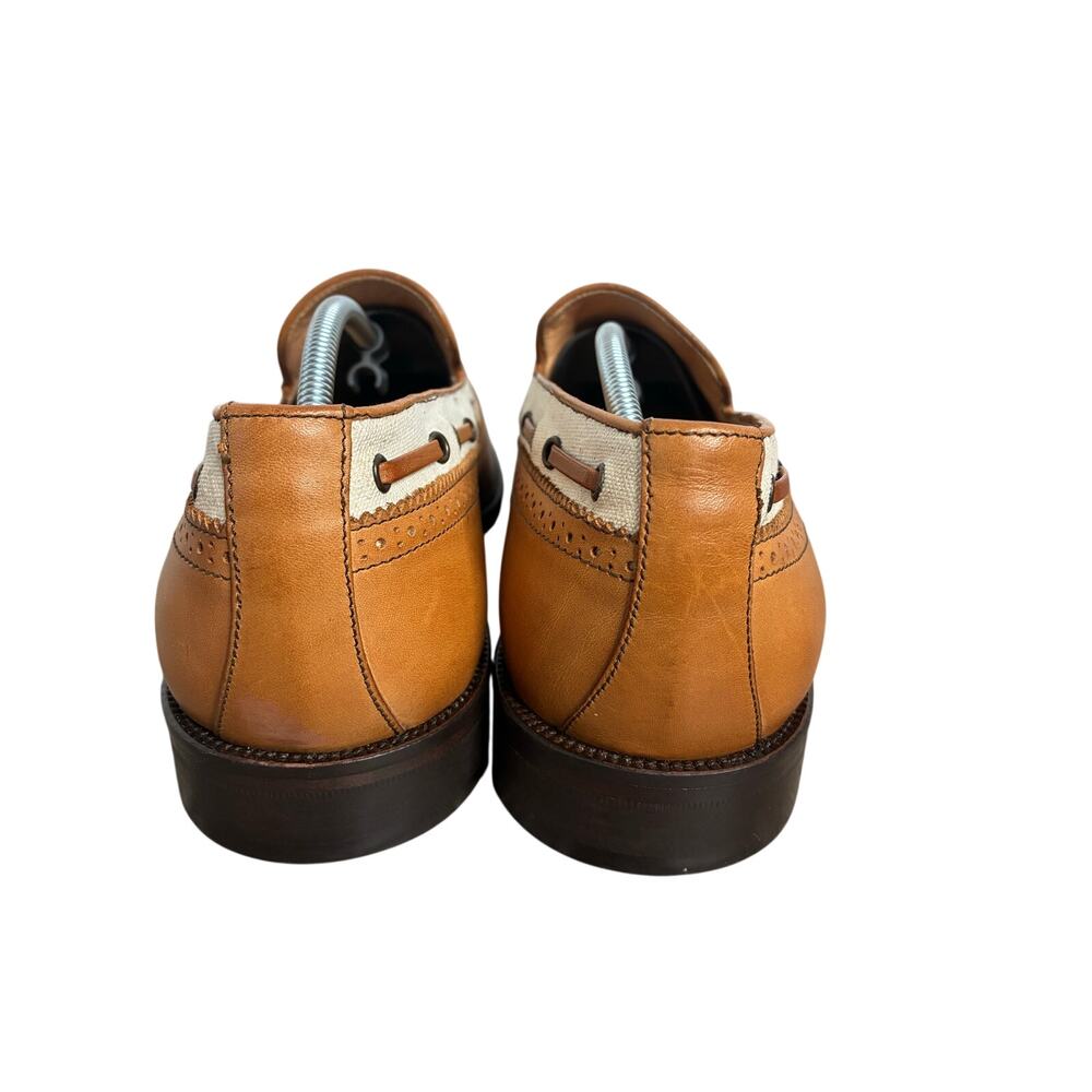 Paul Frederick Men's Size 9M Two Tone Leather Canvas Italian Tasseled Loafer - Picture 7 of 14